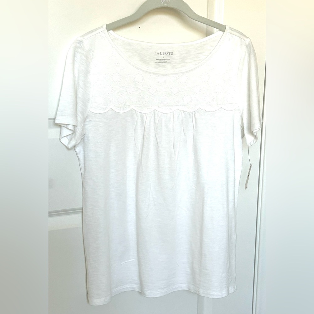 Talbots White Short Sleeve Tee with Eyelet Detail